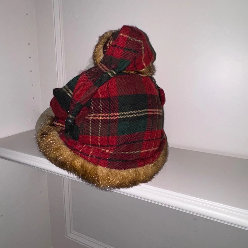 Vintage Santa Claus Shelf Sitter Red/Green Plaid Birdhouse Pinecones Berries - Picture 5 of 7